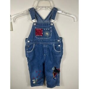 VTG 90s Baby Gap Denim Overalls Girls 18-24 Month Embroidered Patchwork Bibs Y2K